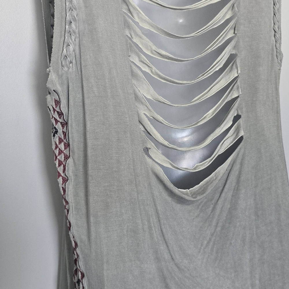 Y2K -  POL Sleeveless Green BohoTop Rope Braided Trim Tunic Geometric  sz LG - Picture 9 of 11